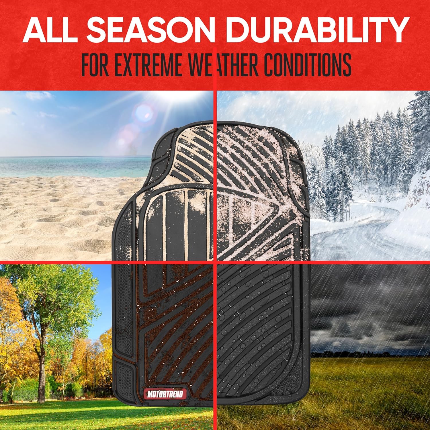 FlexTough Performance All Weather Rubber Car Floor Mats - 3 Piece Floor Mats Automotive Liners for Cars Truck SUV
