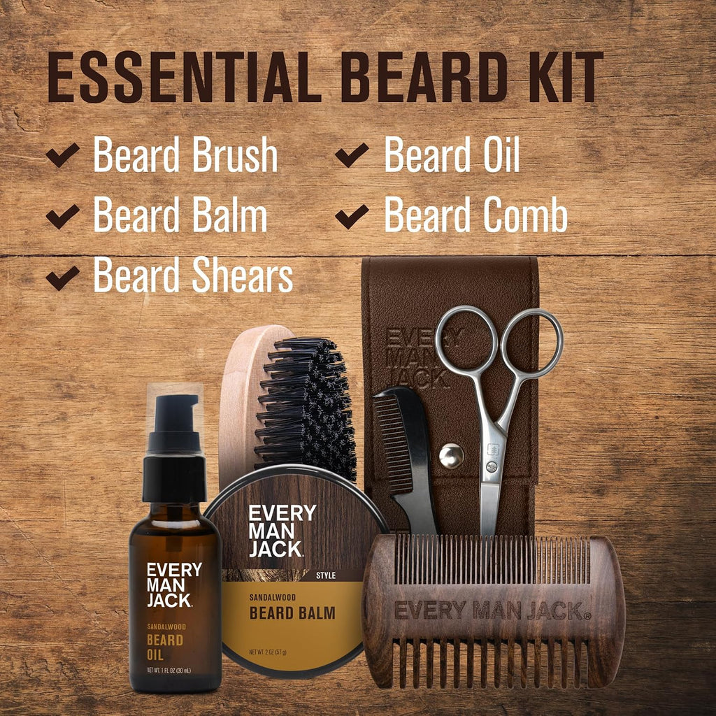 Beard Care Gift Set for Men – Complete Grooming Kit with Beard Oil, Balm, Brush, Dual-Sided Comb, Trimming Scissors &
