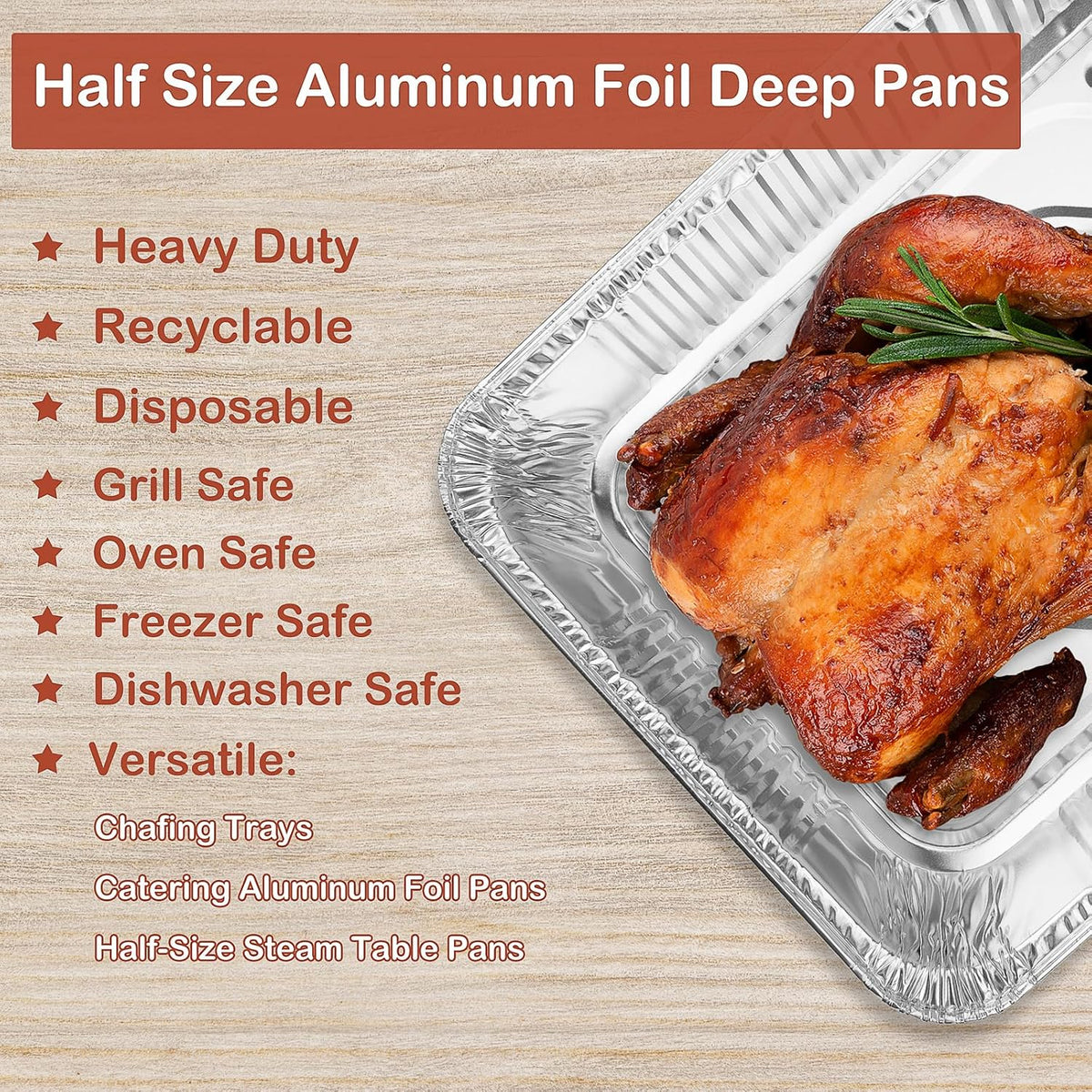 9x13 Aluminum Foil Pans, 40-Pack Half Size Disposable Aluminum Foil Trays, Shallow Steam Table Pans for Cooking