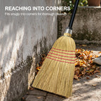 Natural Corn Broom Heavy Duty for Yard, Garden & Garage Cleaning