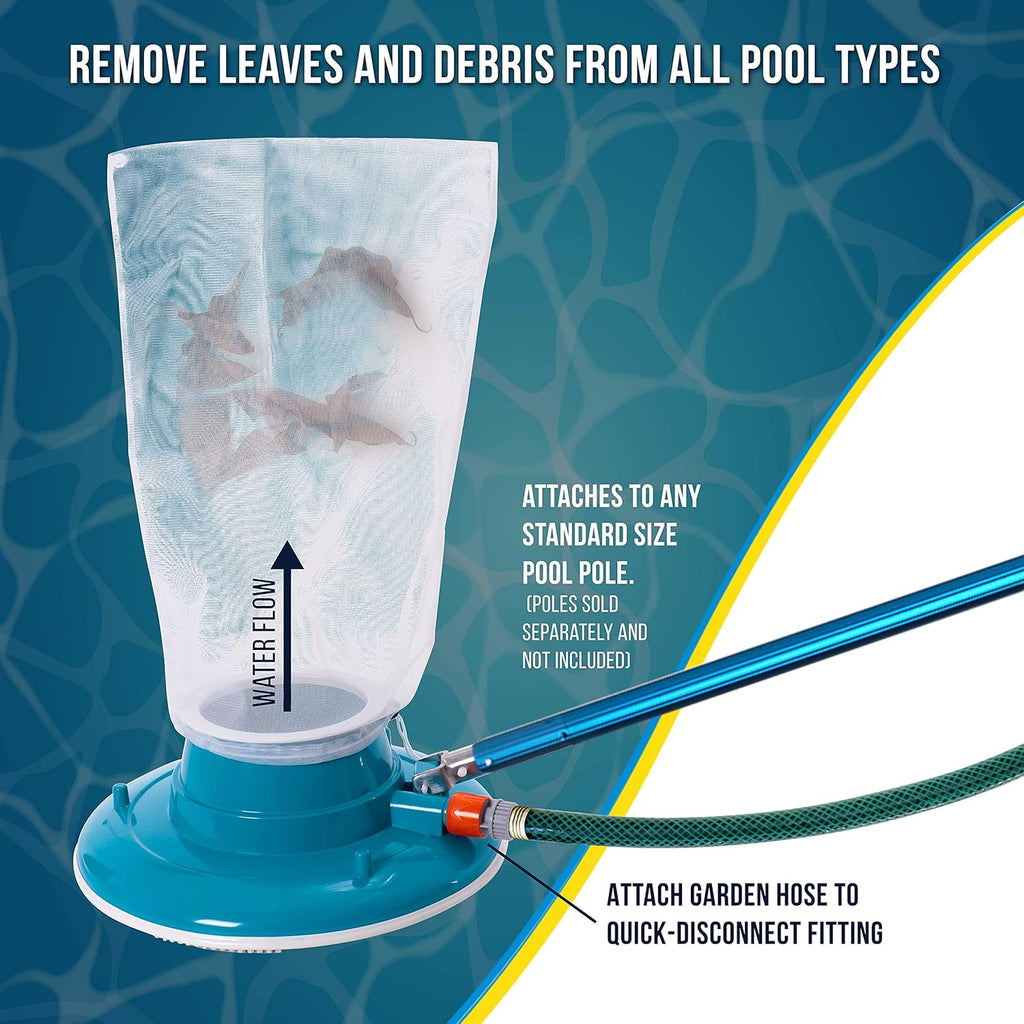 Professional Swimming Pool Leaf Terminator Vacuum - 15" Pool Cleaner Body, 8 Pressure Jets, 4 Rotating Wheels, 3