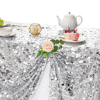 Silver Sequin Tablecloth 50x102 Inch Sparkly Rectangle Table Cloth