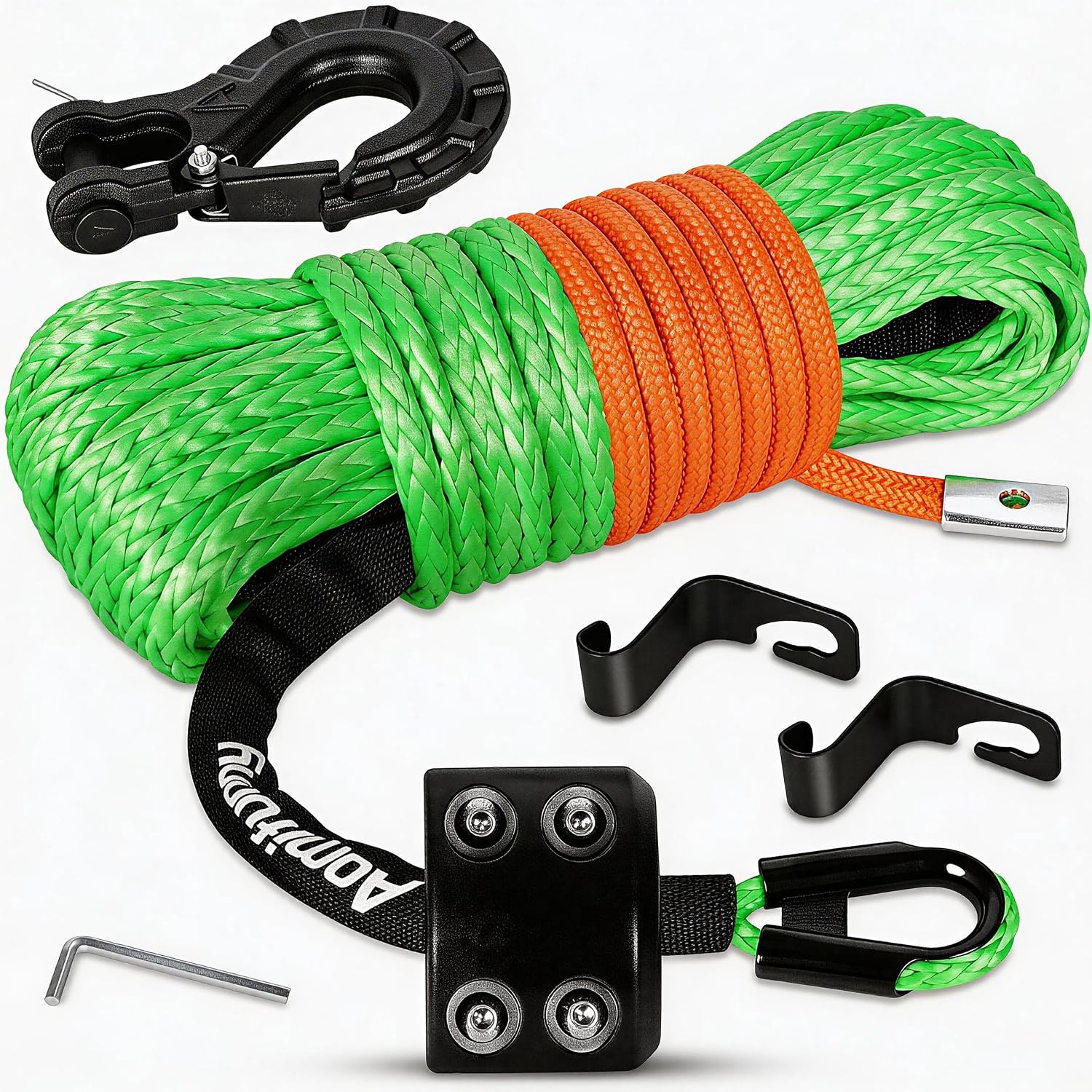 Synthetic Winch Rope,1/4" x 50 ft 10000Lbs Winch Rope Line, Synthetic Winch Cable with Protective Sleeve+Winch