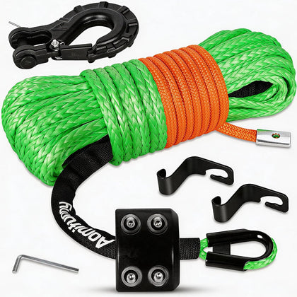 Synthetic Winch Rope,1/4" x 50 ft 10000Lbs Winch Rope Line, Synthetic Winch Cable with Protective Sleeve+Winch