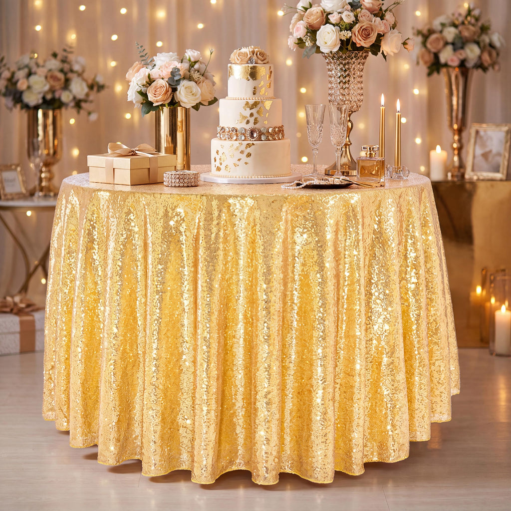 Gold Sequin Round Tablecloth 90 Inch Glitter Party Table Cloth