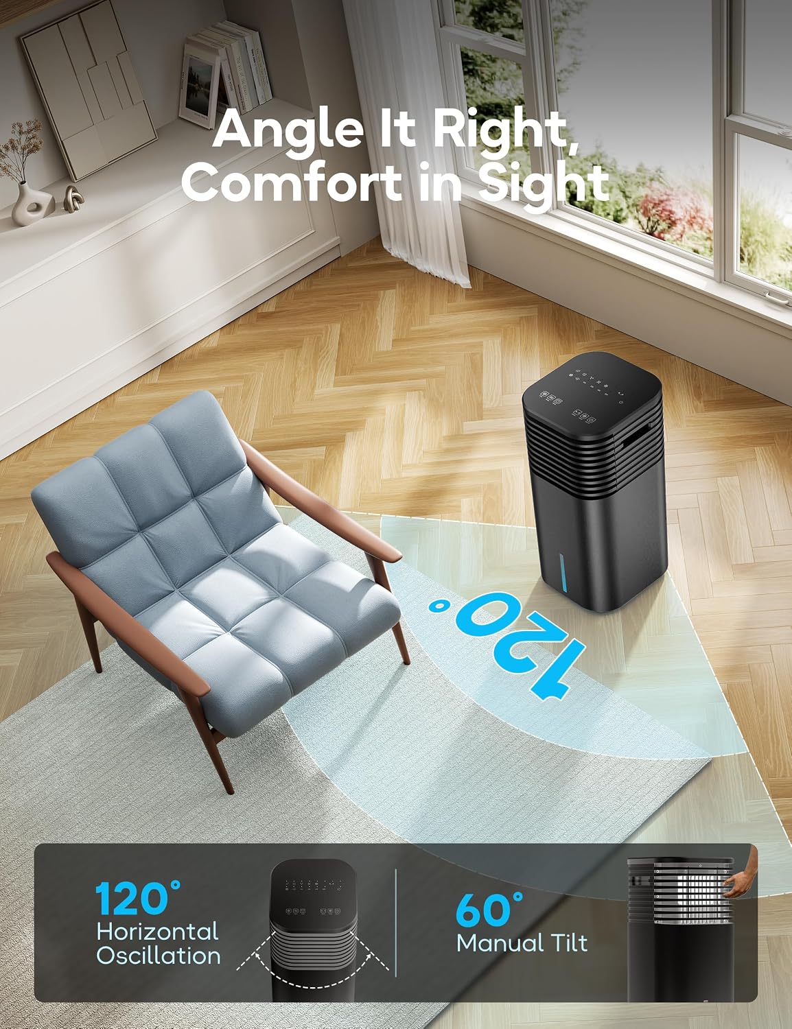 Windowless Portable Air Conditioner, 24.3" Small Evaporative Air Cooler for Room No Window, 3-Speed Settings, 4