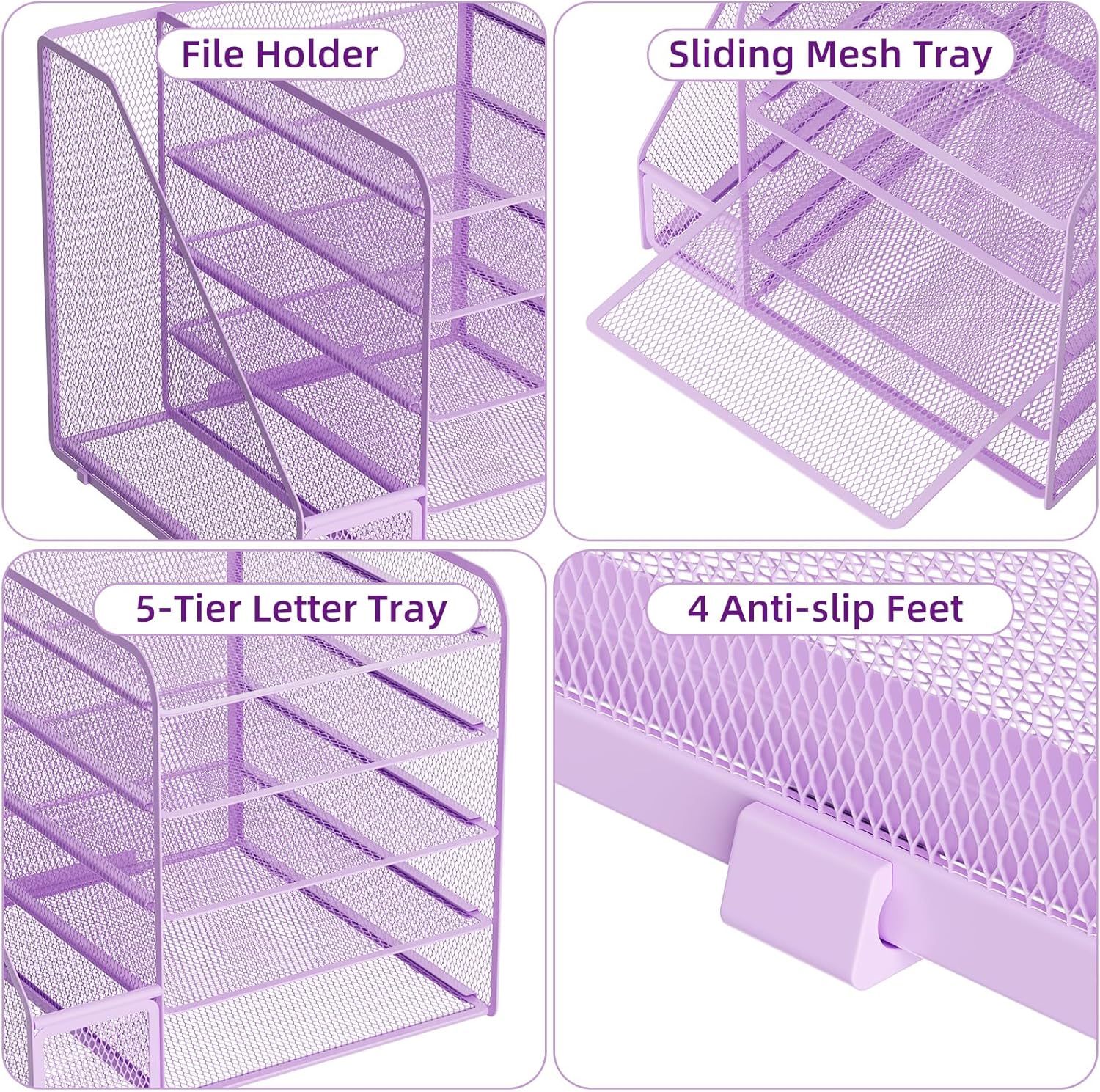 Desk Organizers and Accessories, 5-Tier Paper Letter Tray Organizer with File Holder, Mesh File Organizer, Office