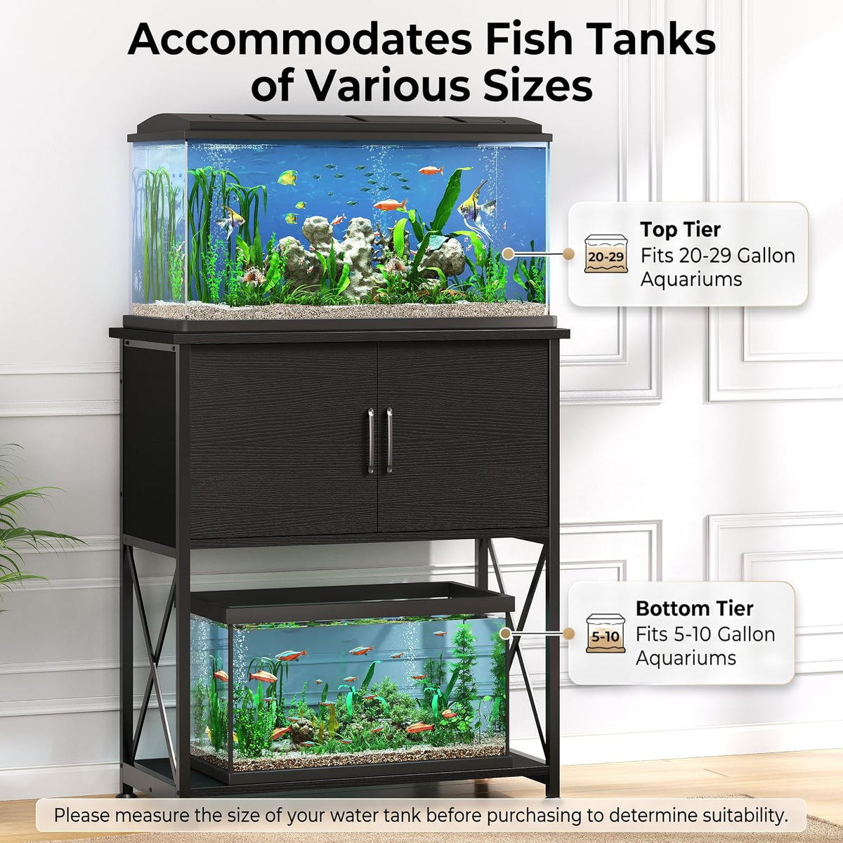 20-29 Gallon Aquarium Stand Metal Frame Fish Tank Stand with Cabinet Storage, for 20 Gallon Long Aquarium,30.7"