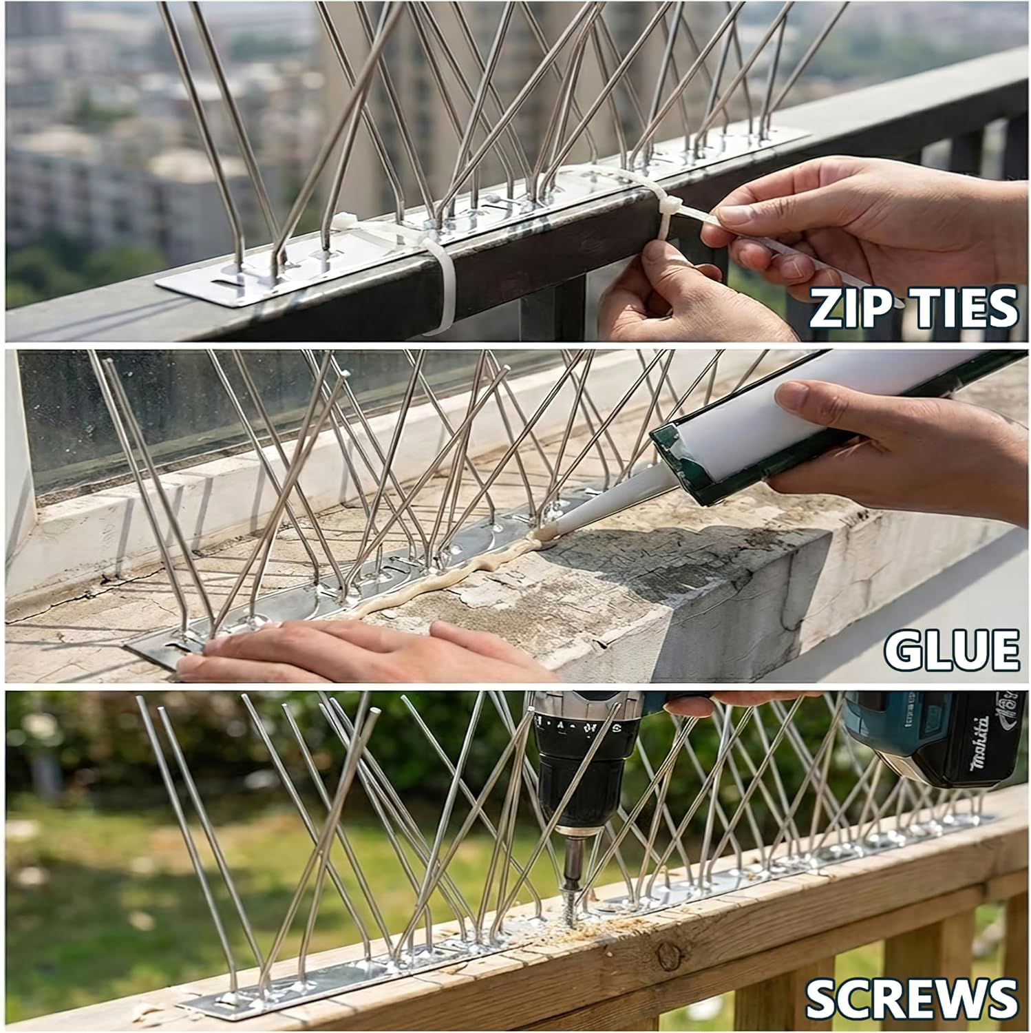 Stainless Steel Bird Spikes for Outside, Anti Bird Deterrent Spikes for Woodpeckers, Squirrels, Raccoons