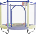 60" Trampoline for Kids, 5 FT Indoor & Outdoor Toddler Baby Trampoline with Basketball Hoop, Safety Enclosure