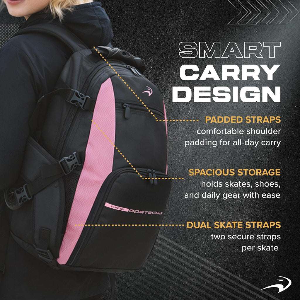 Portech Travel Backpack - Urban Inline Skates Sports Backpack, Skating Bags, Travel Bag, Inline Skate Bag for Women &