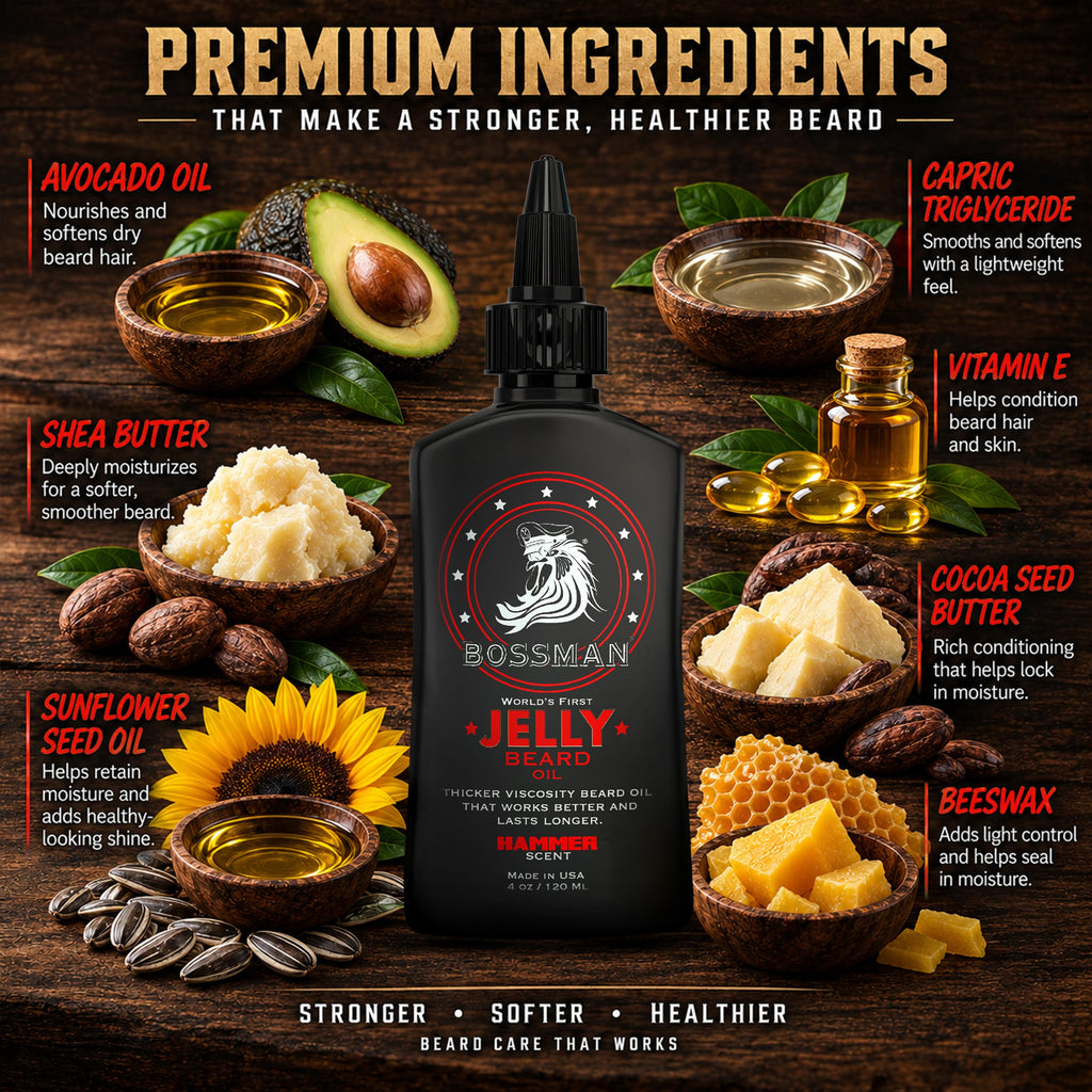 Jelly Beard Oil (4 oz) - Thicker Formula, Texas Made - Hammer Scent
