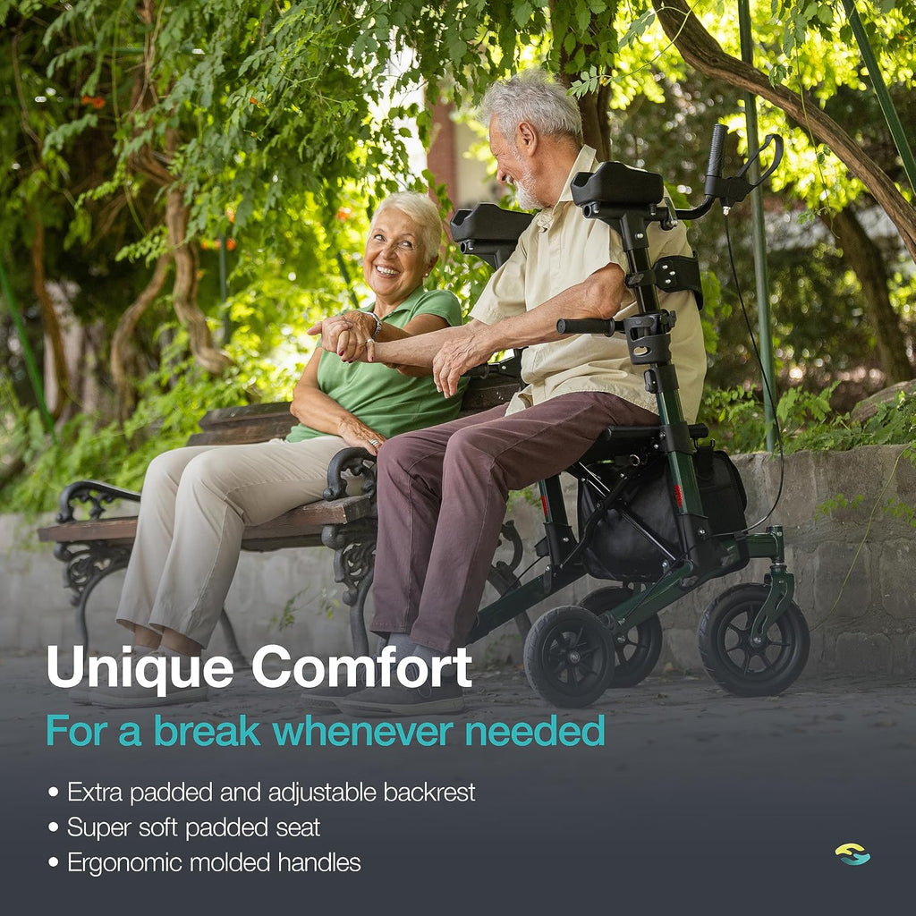 All Terrain Upright Walker with Flat-Free Solid Rubber Tires - Outdoor Stand Up Walker for Seniors - Tall Standing