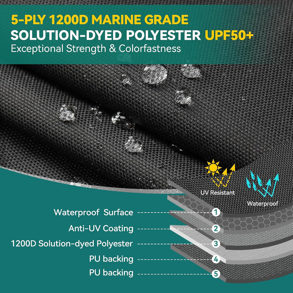 Heavy Duty 5 Layers 1200D Jon Boat Cover 14ft - 16ft with Motor Cover | 100% Waterproof Trailerable Jon Boat Covers
