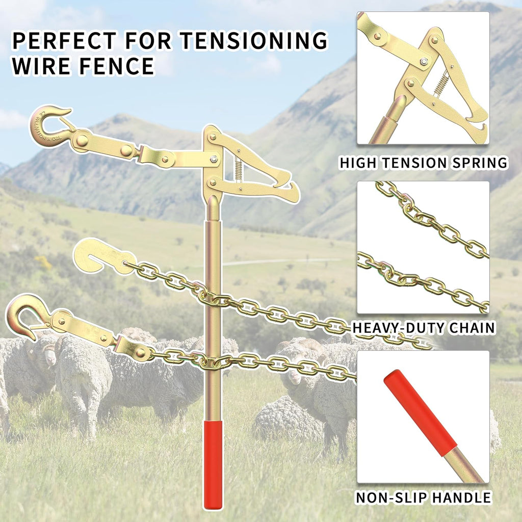 Fence Stretcher Tool Chain Link Fence Bar Puller, Heavy Duty Steel 19.7ft Chain Strainer Wire Tensioner, Barbed Wire