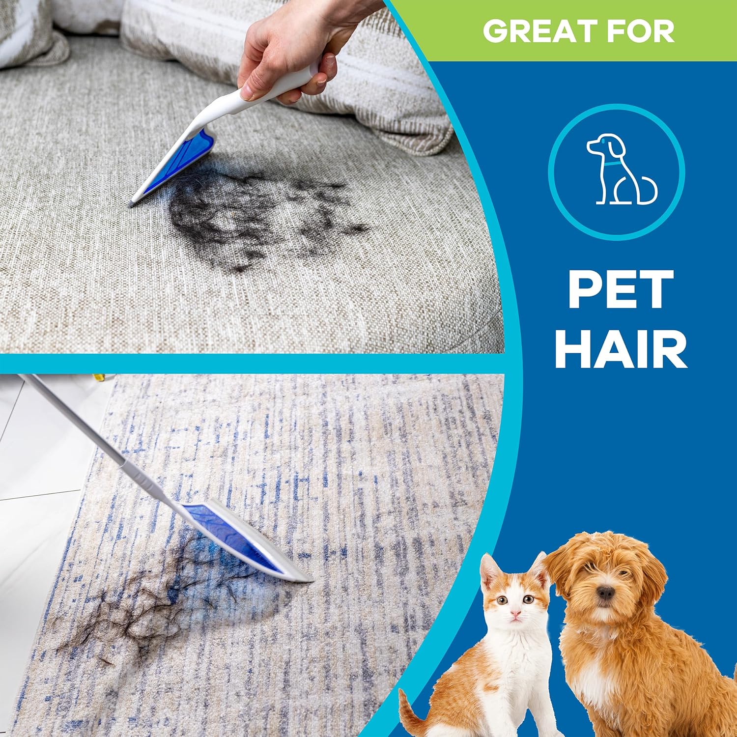 3 Piece Kit All Surface Sweeper and Squeegee for Wet and Dry Cleaning Dust, Dirt, Liquids, Pet Hair, Tile, Hardwood