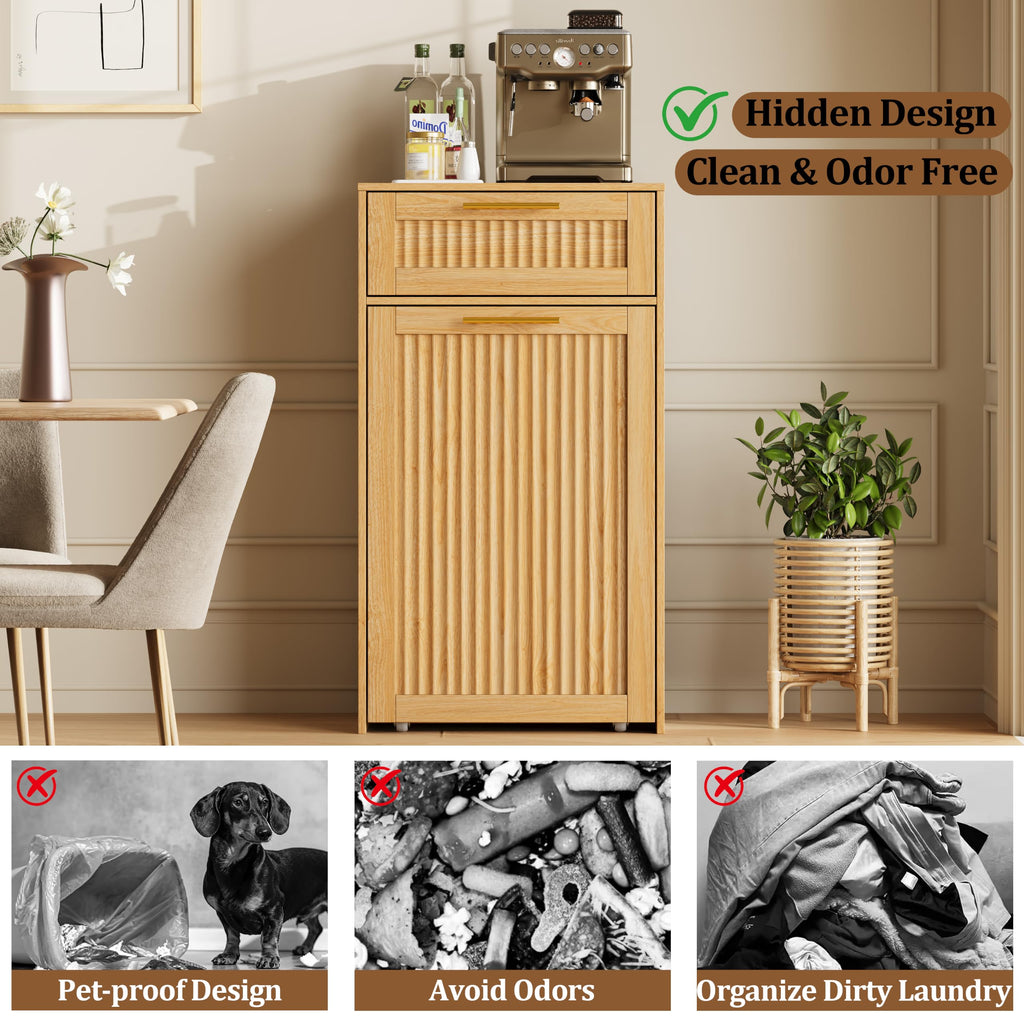 13 Gallons Pull Out Trash Can Cabinet, Hidden Trash Can, Natural Oak
