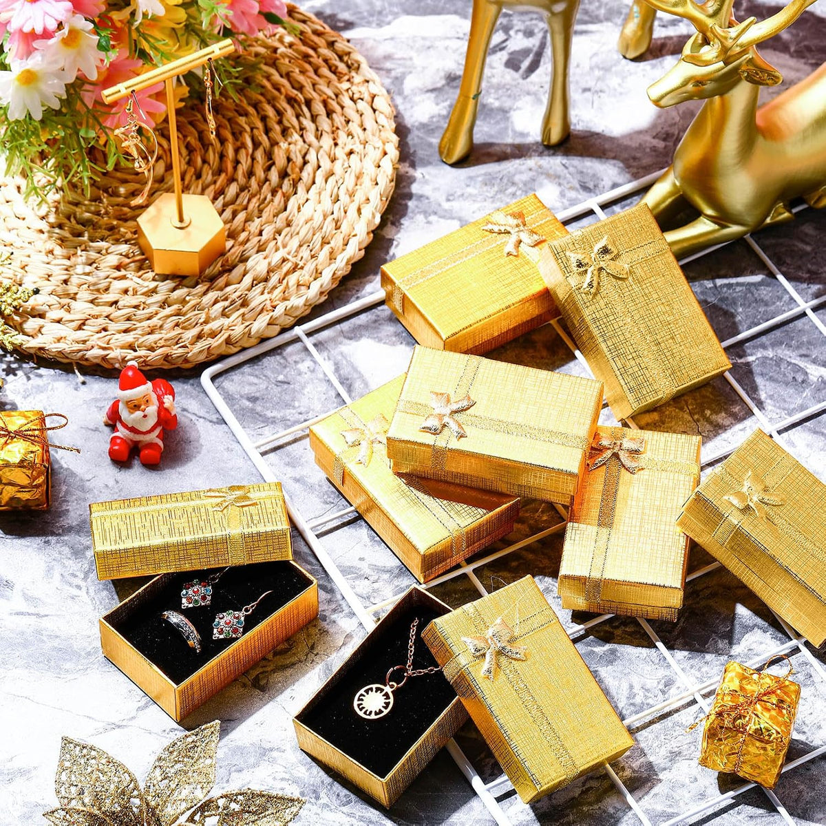 96 Pcs Jewelry Gift Boxes with Lids, 2x3.1x1.1 Cardboard Bow,Gold