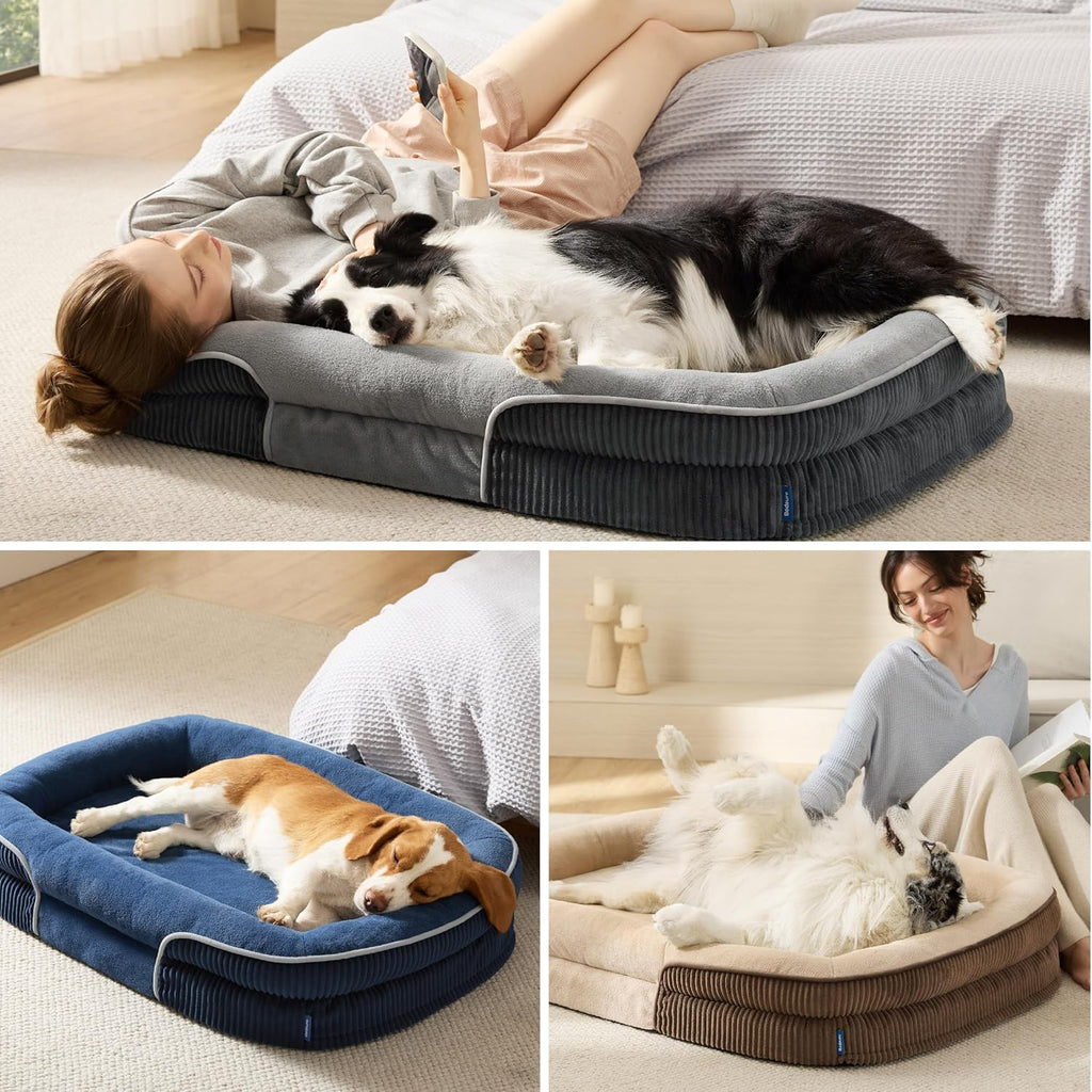 Orthopedic Dog Beds Large Sized Dog - 360° Oval Bolster Large Dogs Bed for Senior Dogs with Waterproof Washable
