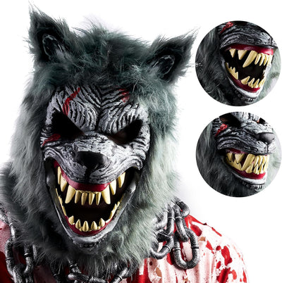 Halloween Wolf Werewolf Mask with Movable Jaw, Werewolf Costume Accessories Scary Mask for Kids Men Women Halloween