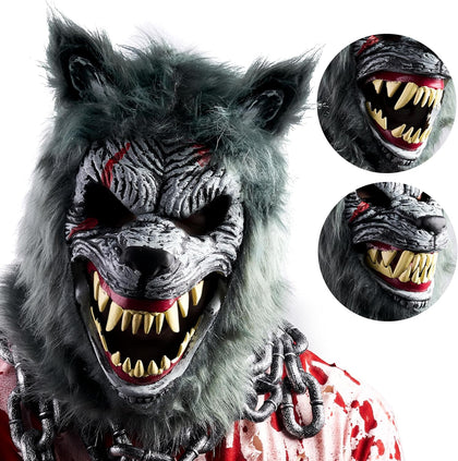 Halloween Wolf Werewolf Mask with Movable Jaw, Werewolf Costume Accessories Scary Mask for Kids Men Women Halloween