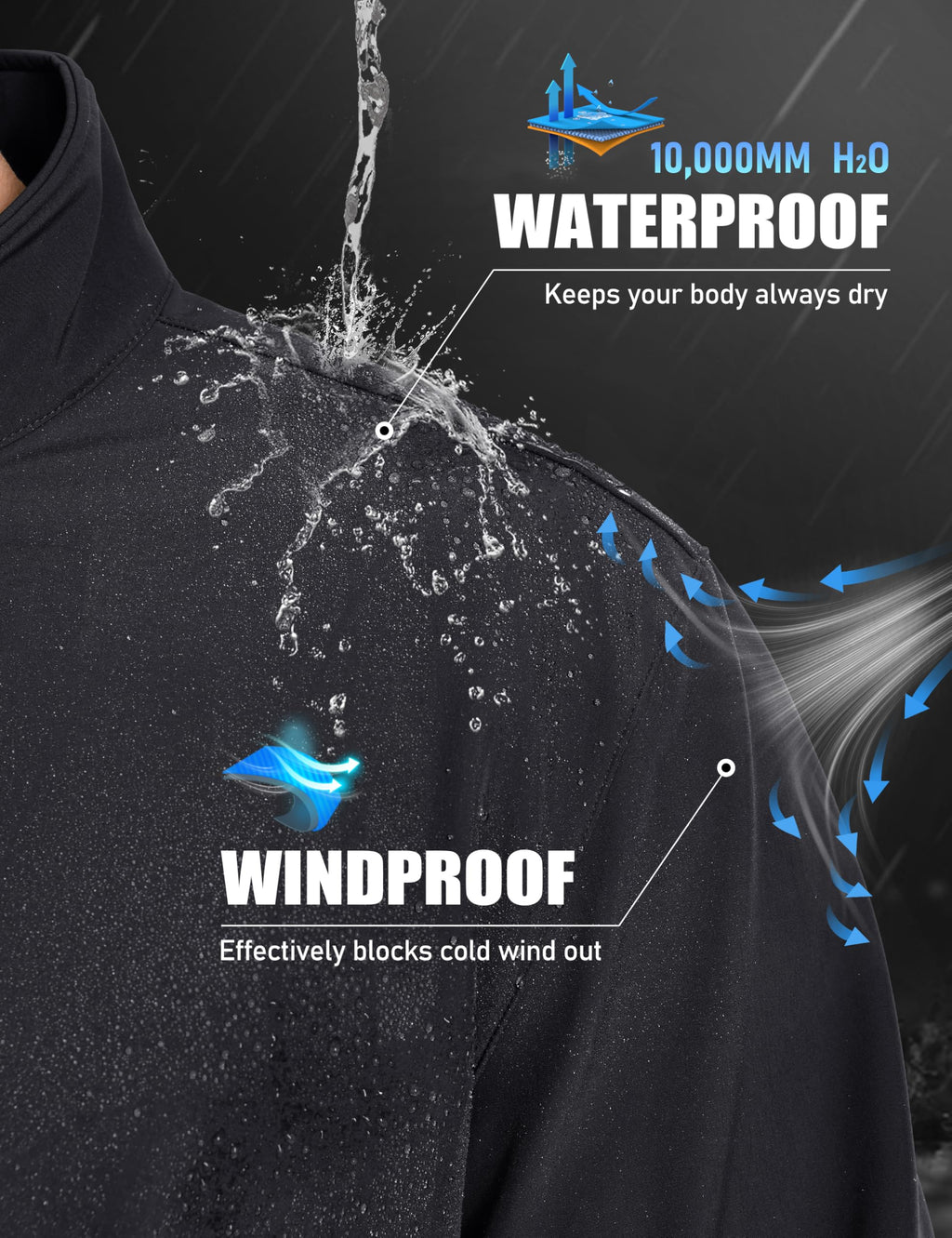 Mens Lightweight Softshell jacket Fleece Lined Waterproof Jackets Rain Winter Coats Hiking Work Windbreaker Black XL