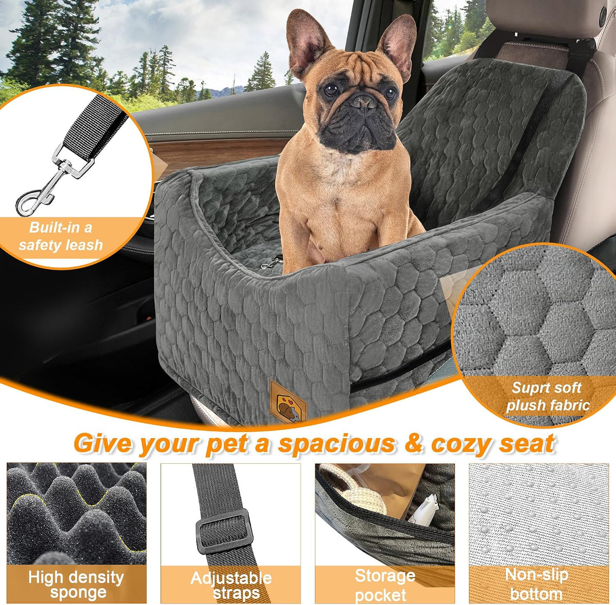 Dog Car Seat for Small/Medium Dogs, Memory Foam Dog Booster Seat, Travel Safety Per Car Seat with Washable Removable