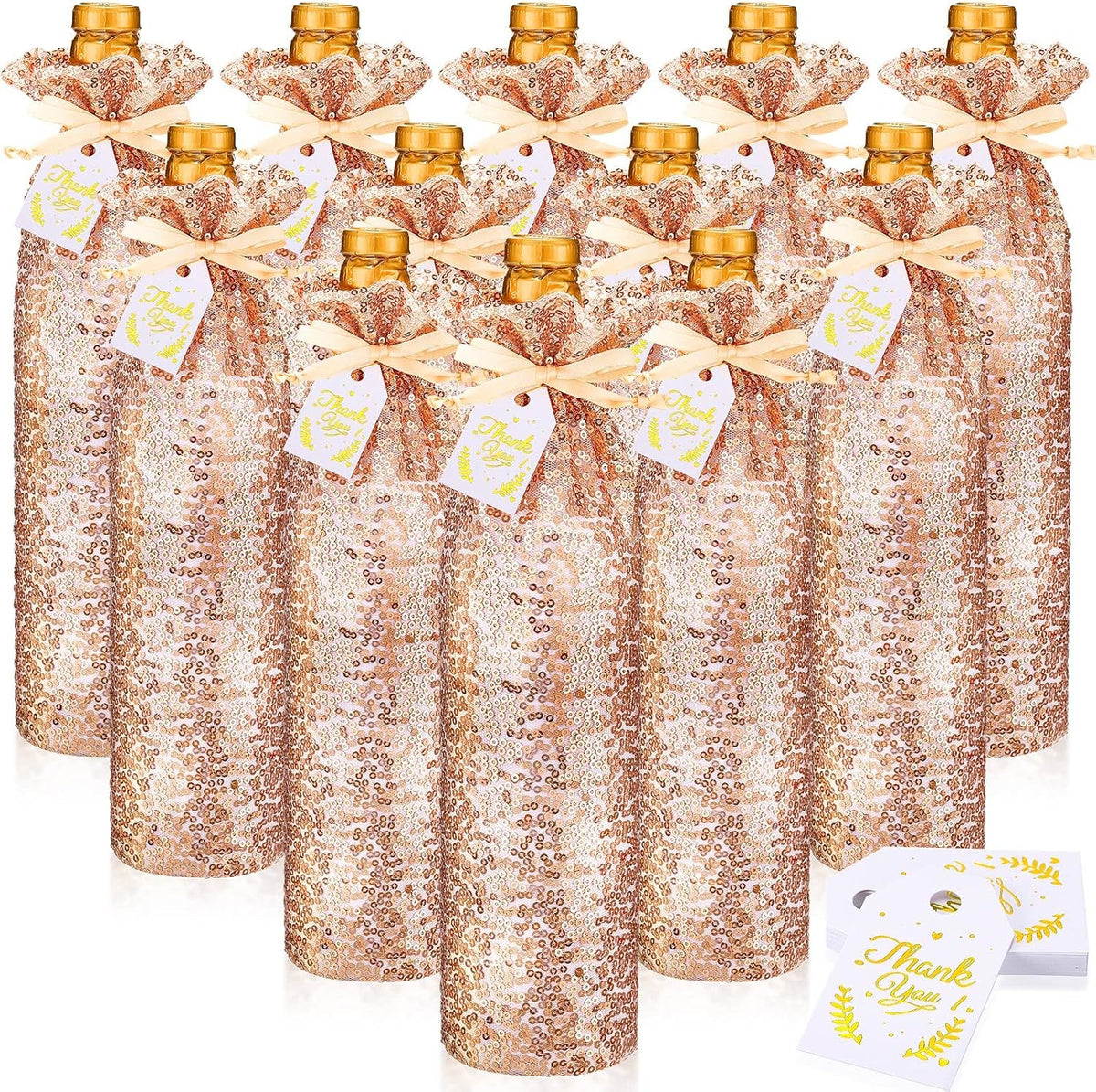 12 Pcs Rose Gold Satin Wine Gift Bags, Gift Giving