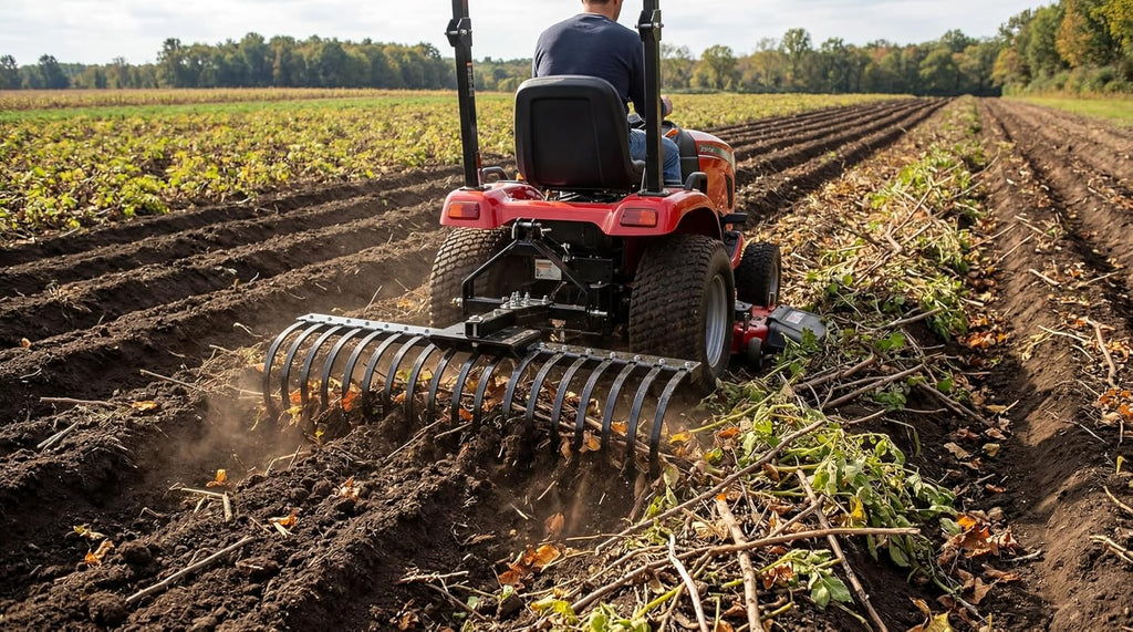 IMPACT IMPLEMENTS Cat-0 Agricultural Field Landscape Rake with Spring Steel Tines for Quick Clearing of Field Debris