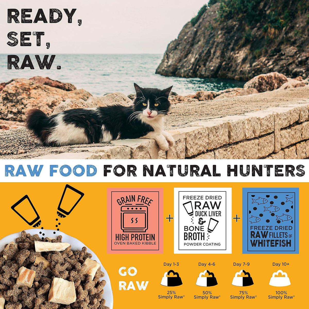 Ultimate Raw : Cat Kibble with Freeze-Dried Raw Whitefish, Duck Liver, Bone Broth, Herring & Superfoods