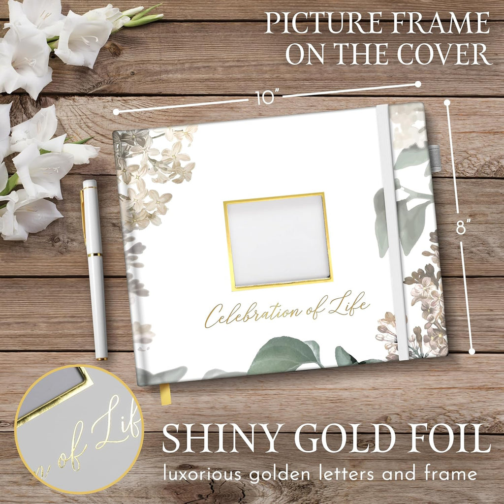 Elegant White Funeral Guest Book , 10 x 8 Inches 120 Pages Guest Book for Funeral , 360 Entries Guest book for