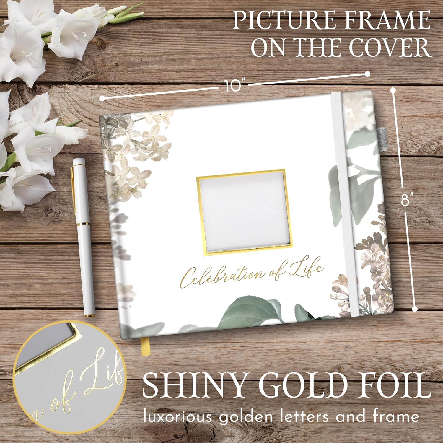 Elegant White Funeral Guest Book , 10 x 8 Inches 120 Pages Guest Book for Funeral , 360 Entries Guest book for