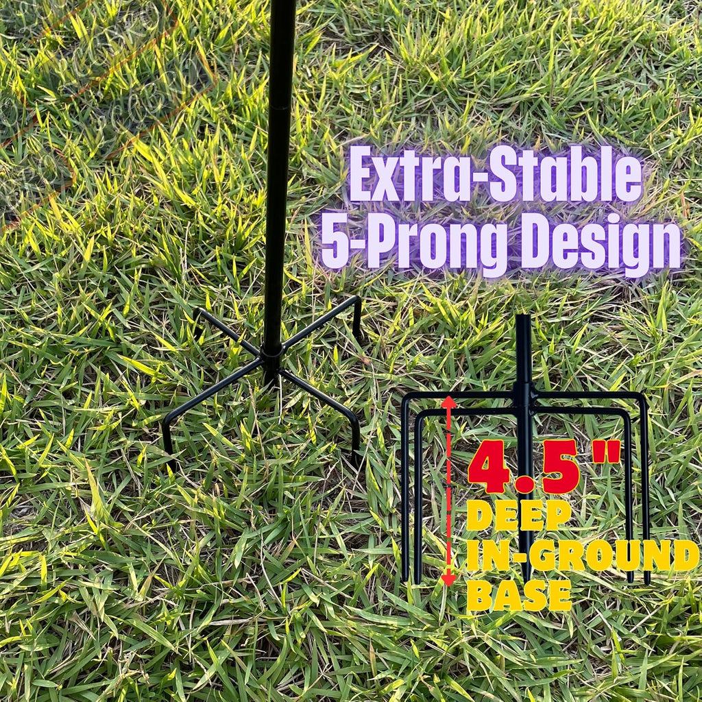 Garden Flag Stand Holder Pole with 5 Prong Base for Outside Double Flag, More Stable Yard Flag Stand Weather Proof