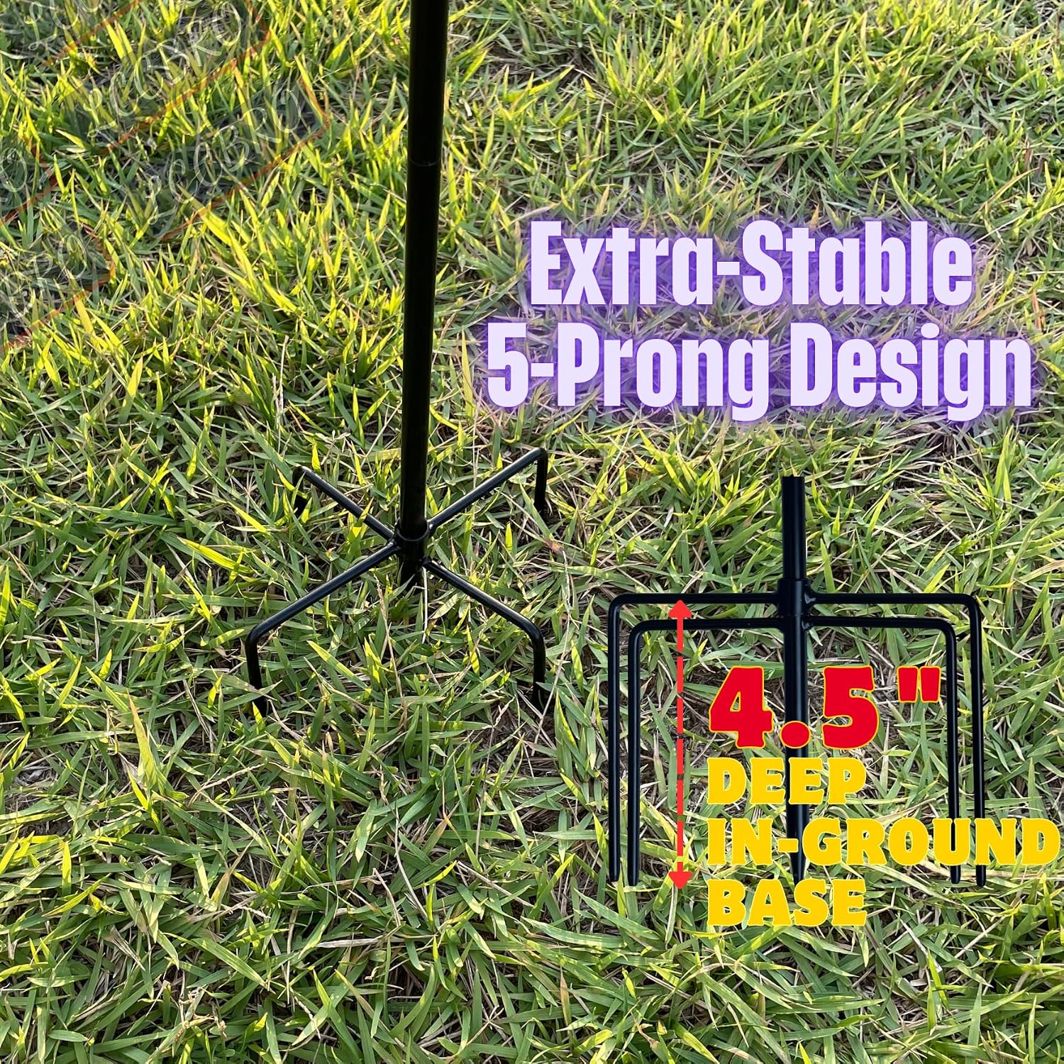 Garden Flag Stand Holder Pole with 5 Prong Base for Outside Double Flag, More Stable Yard Flag Stand Weather Proof