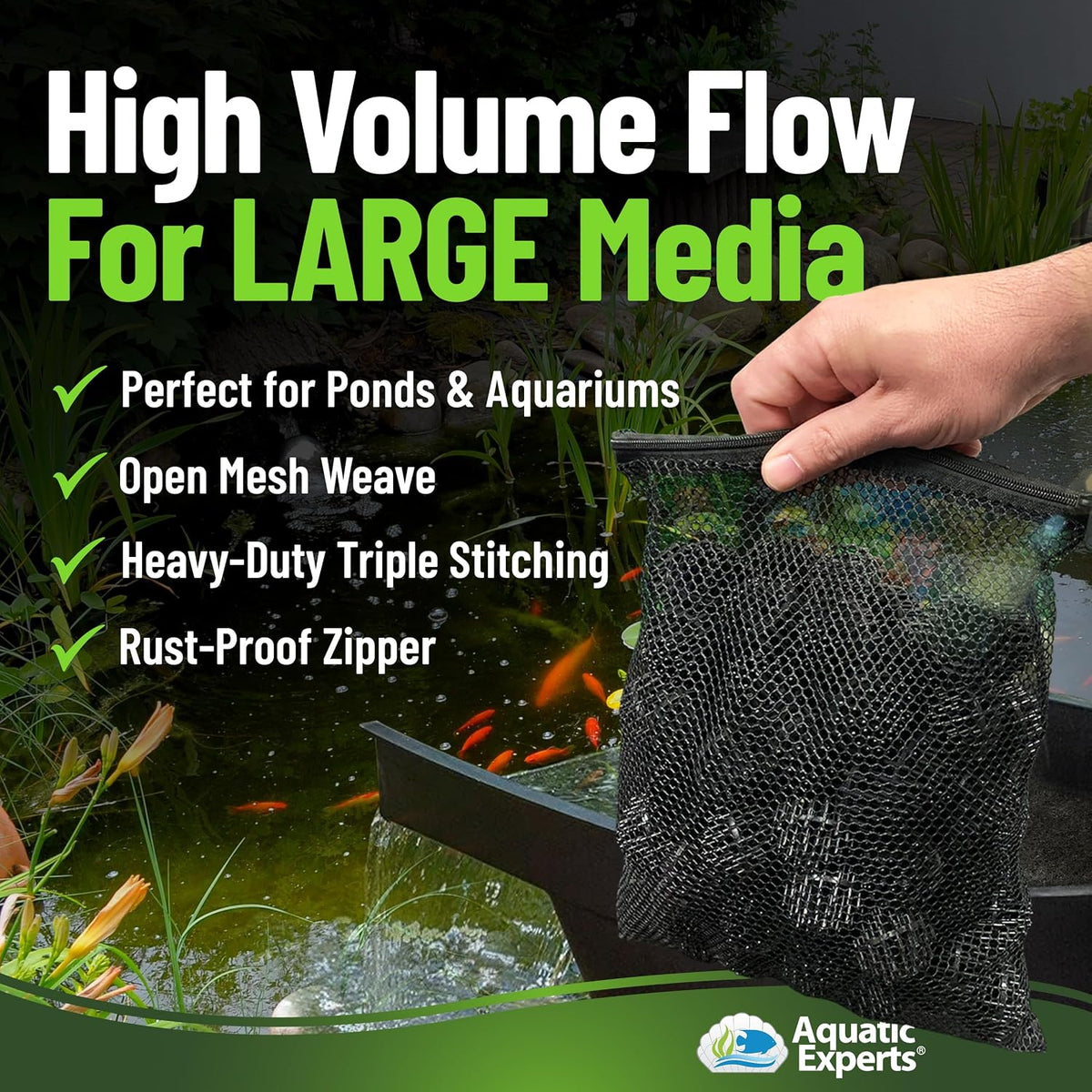 Mesh Media Bags – Large Hole 1/8" Mesh with Rustproof Plastic Zipper for Bio Balls & Large Filter Media (10" x 12", 2