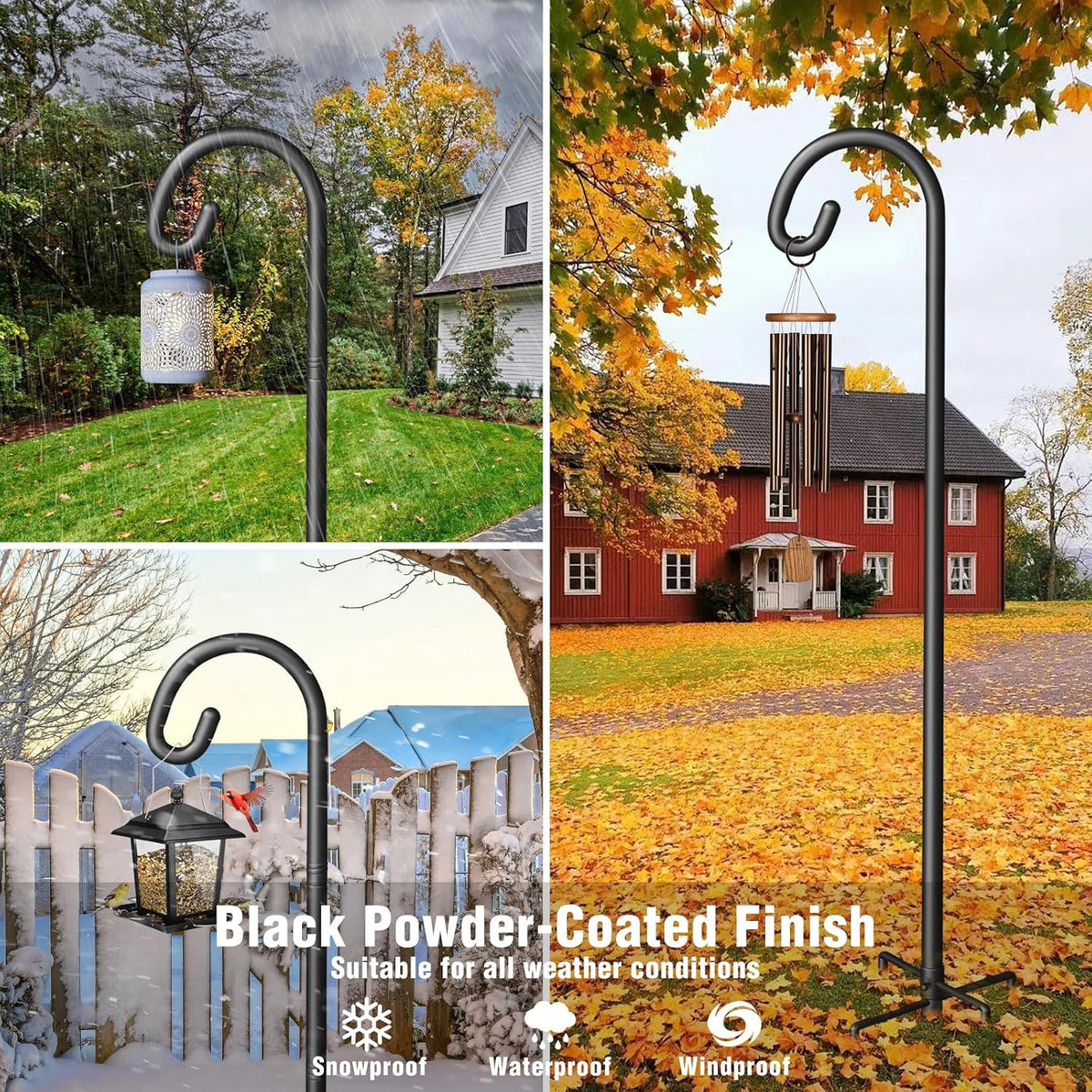 Shepherd Hook for Outdoor, 76" Heavy Duty Bird Feeder Pole with 5 Prong Base, Adjustable Height Bird Feeder Stand