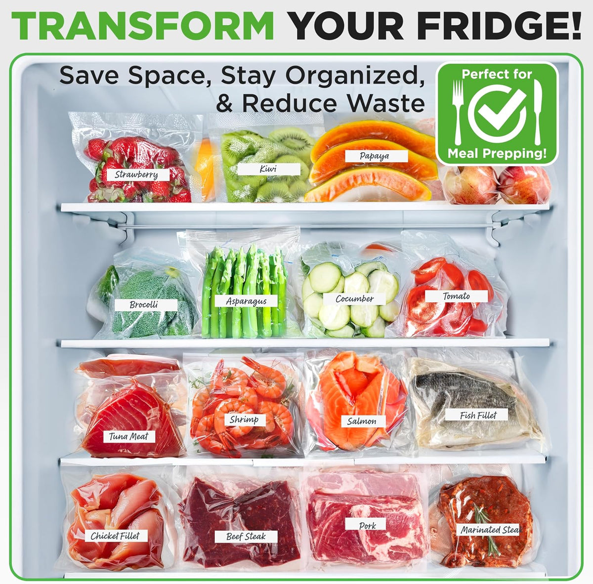 Vacuum Sealer Bags for Food 8” x 50’ & 11" x 50' (2 Rolls, 100’ Total) – Works with All Sealers, BPA-Free