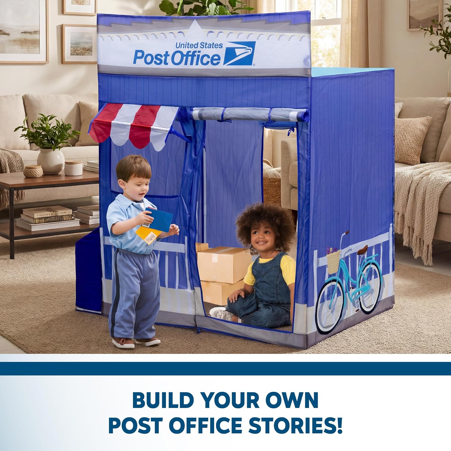 USPS Post Office Cape Cod Pretend Pop Up Play Tent - Kids Toys, Indoor Kid Tents, Outdoor Play Toys, Large Front and