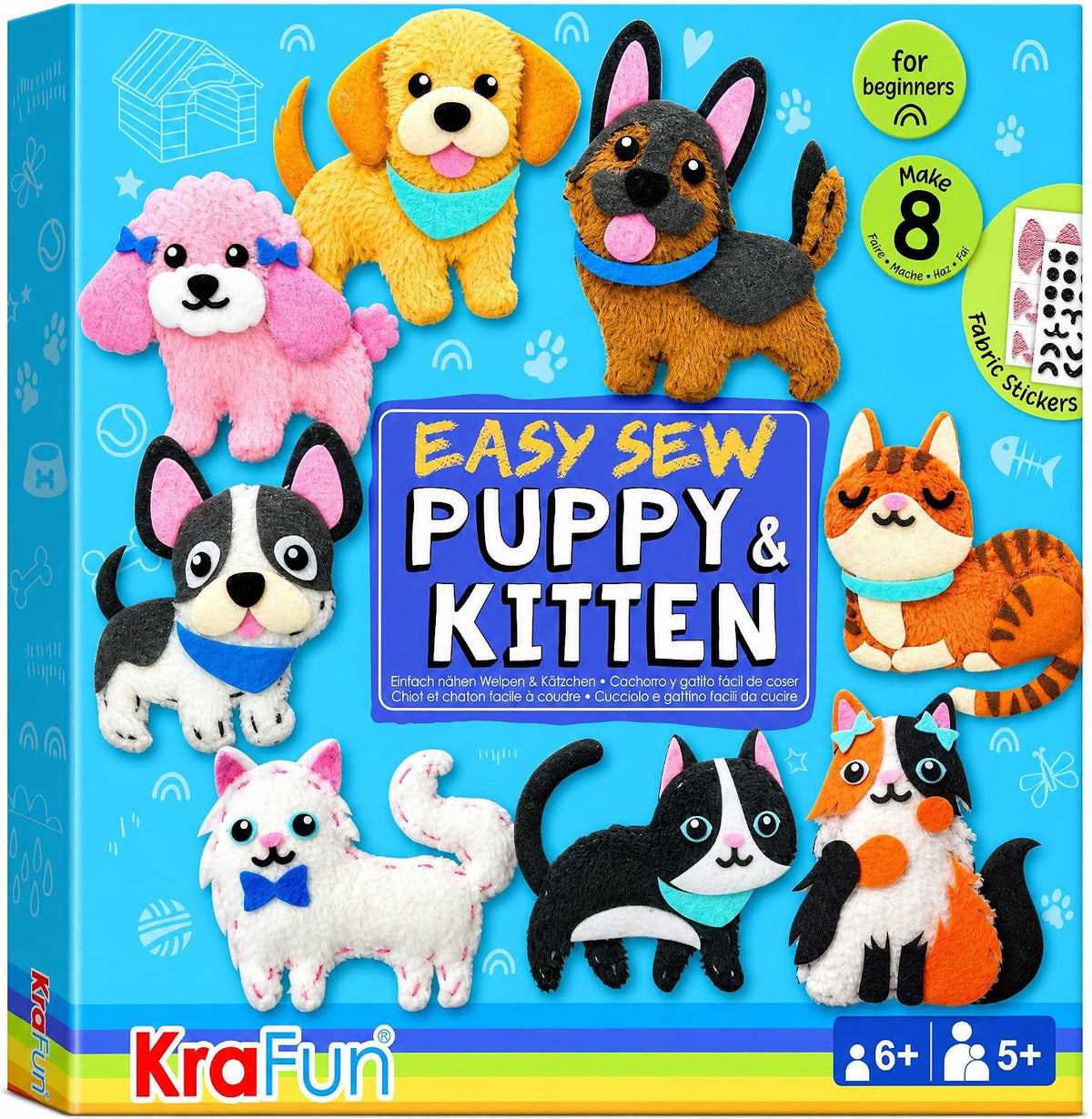 Puppy & Kitten Sewing Kit for Kids Ages 6+ | 8 Dolls