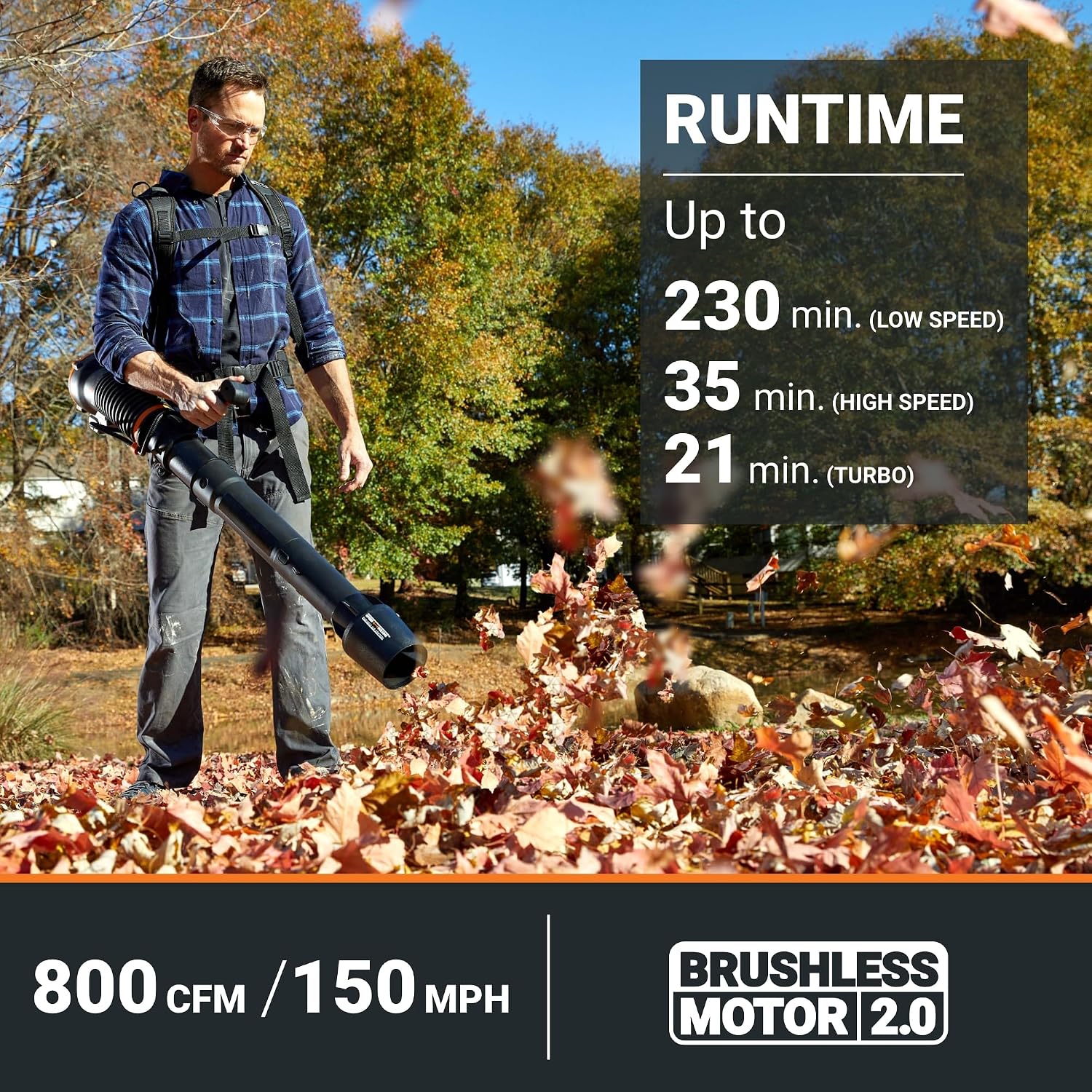 Backpack Leaf Blower, 80V Electric Blower for Heavy-Duty Tasks, WG572 | Brushless, 800CFM & 150MPH Airflow, Sonic