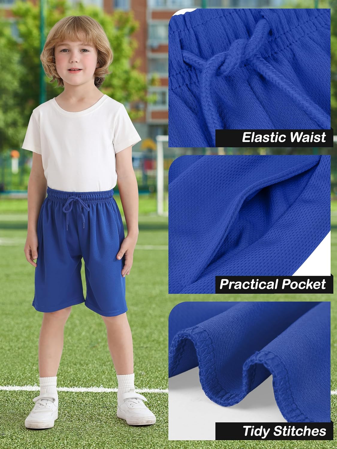 4 Pack Boys Shorts Boy Athletic Shorts Kids Quick Dry Basketball Soccer Shorts with Pockets mesh Elastic Waist