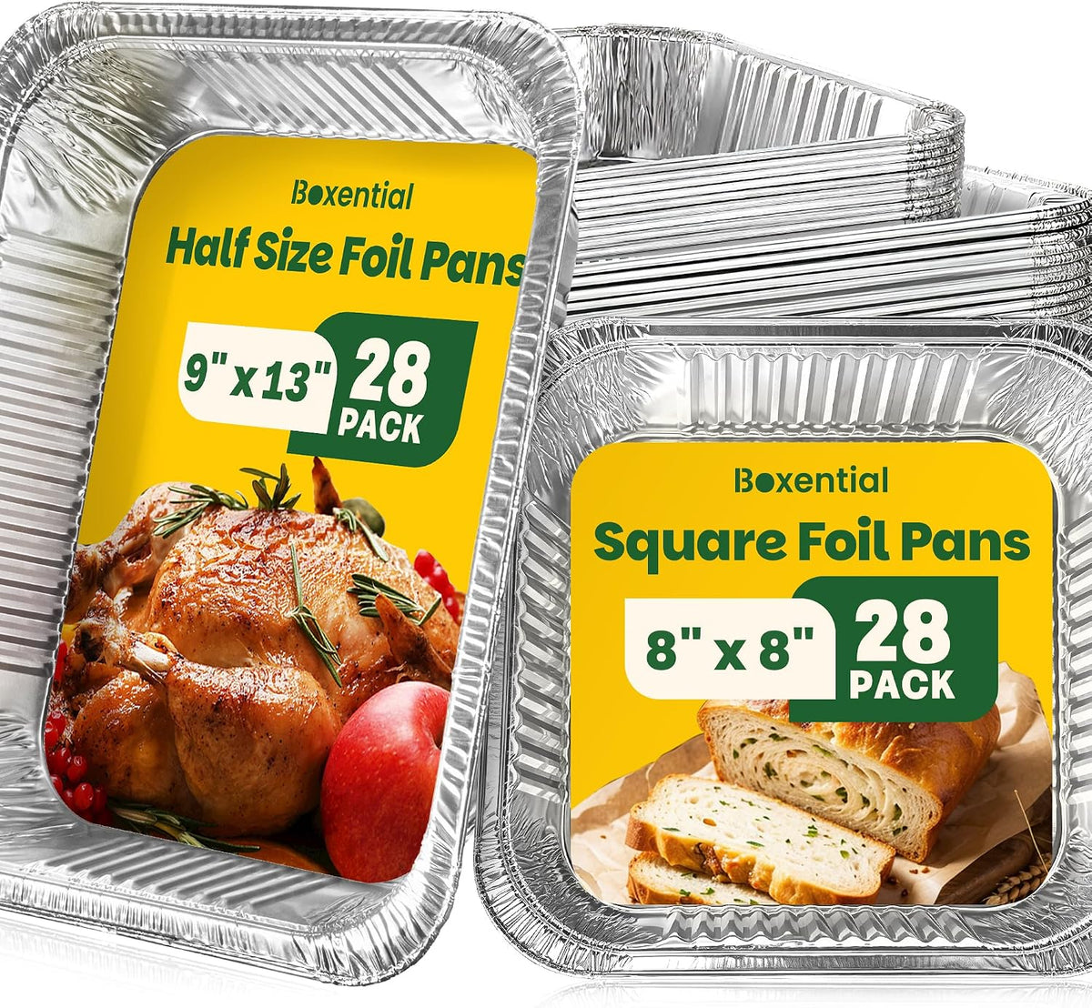 Aluminum Pans [56 Pack], Foil Pans 9x13 [28pc] & 8x8 [28pc] Baking Pans Set