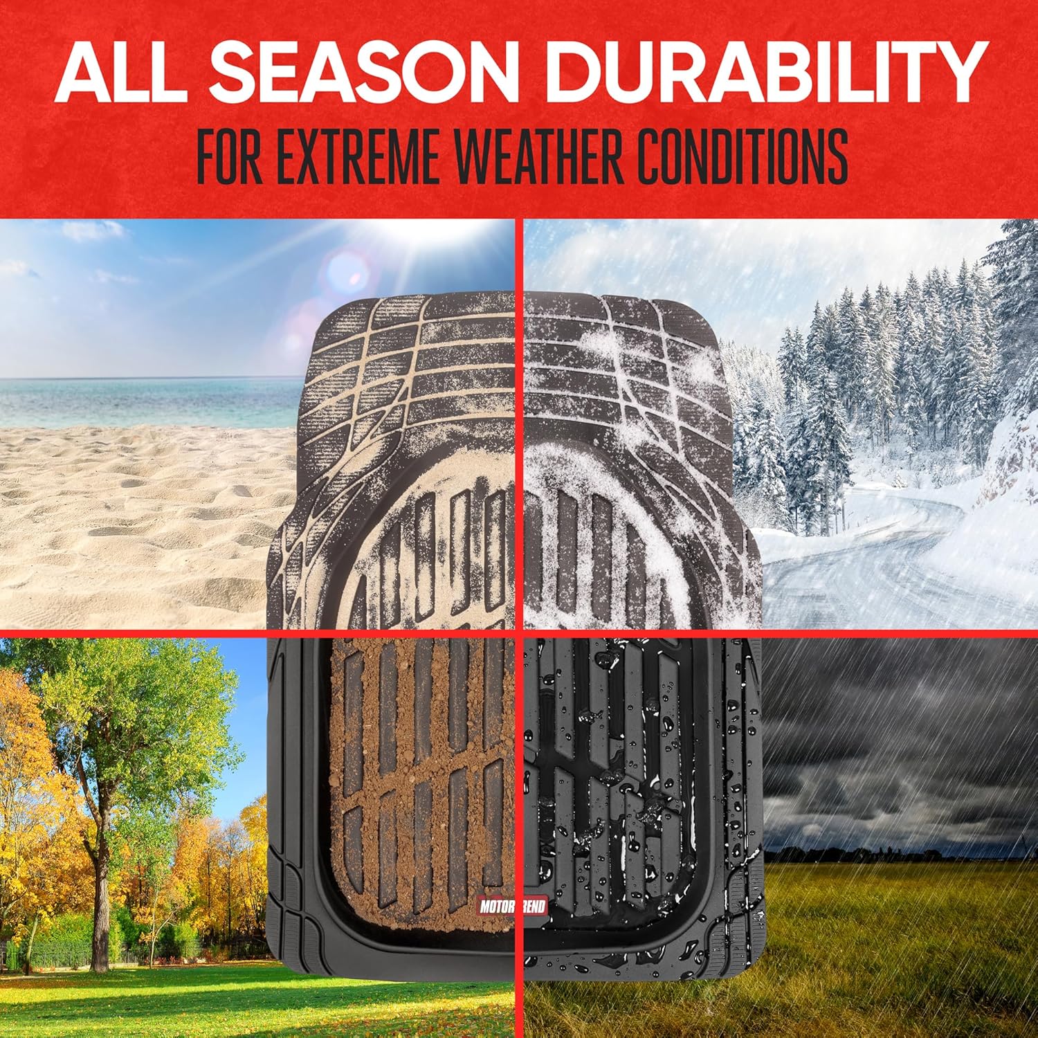 FlexTough Floor Mats for Cars, Black Deep Dish All-Weather Car Mats, Waterproof Trim-to Fit Automotive Floor Mats for