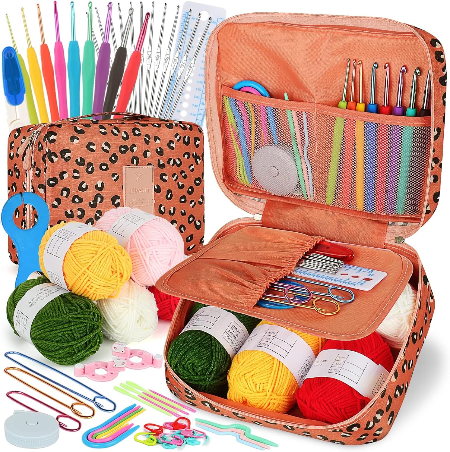 Crochet Kit Beginners Crochet Hook Set with Crochet Yarn,58PCS Portable Crochet Set Ergonomic Crochet Hooks Travel