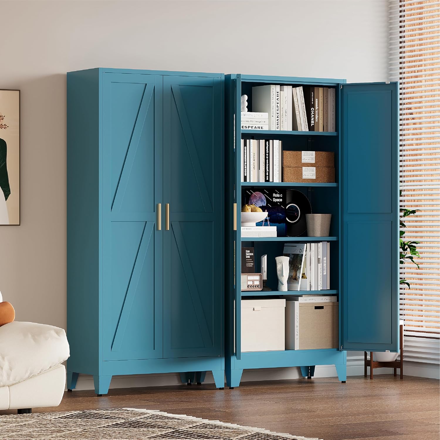 71”H Metal Kitchen Pantry Cabinet, Pantry Cabinets with 2 Doors and 4 Shelves, Kitchen Cabinet for Kitchen, Dining