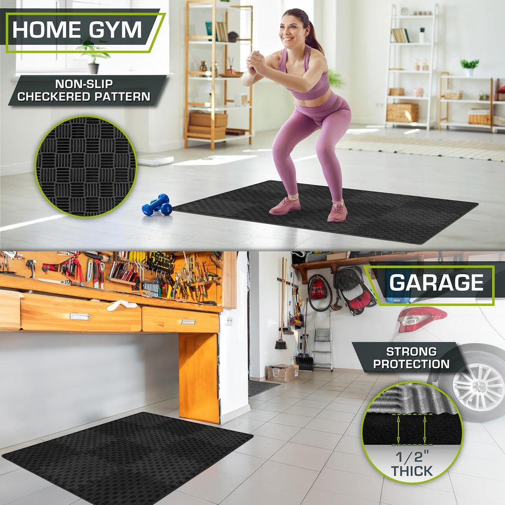 Exercise Puzzle Mat ½-inch, Checkered EVA Foam Floor Tiles w/ Non-Slip Texture, Interlocking Design for Adjustable