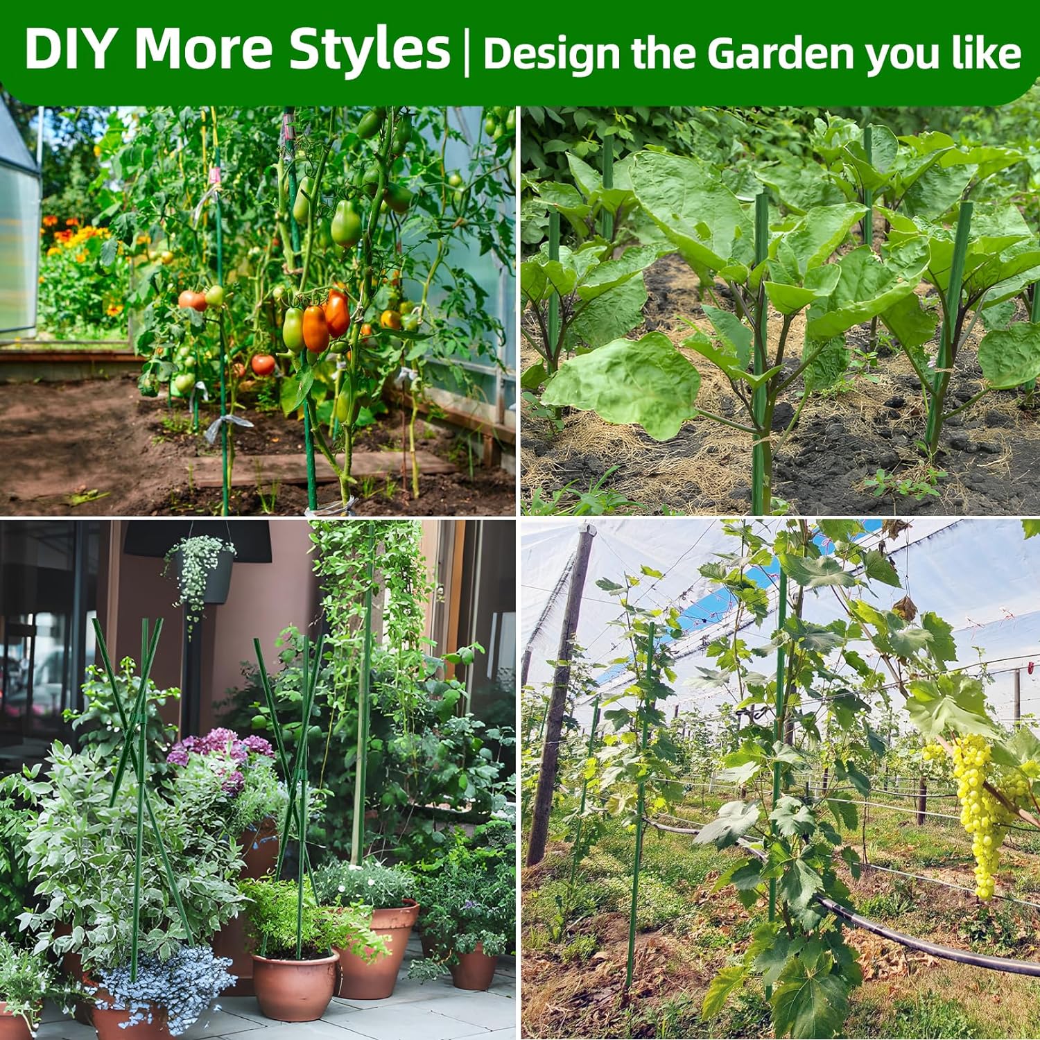 Garden Stakes 16 Inch 70 Pack, Diy 4ft 5ft 6ft 7ft 8ft Tomato Stakes Plastic Coated Metal Plant Sticks Stakes