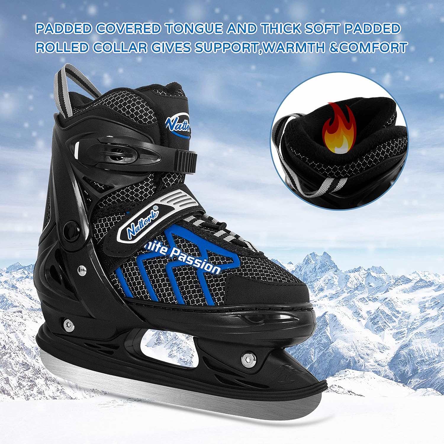 Kids Ice Skates Adjustable Boys or Girls Adult Ice Hockey Skates Lace-Up Ice Skate Youth for Beginner with Breathable