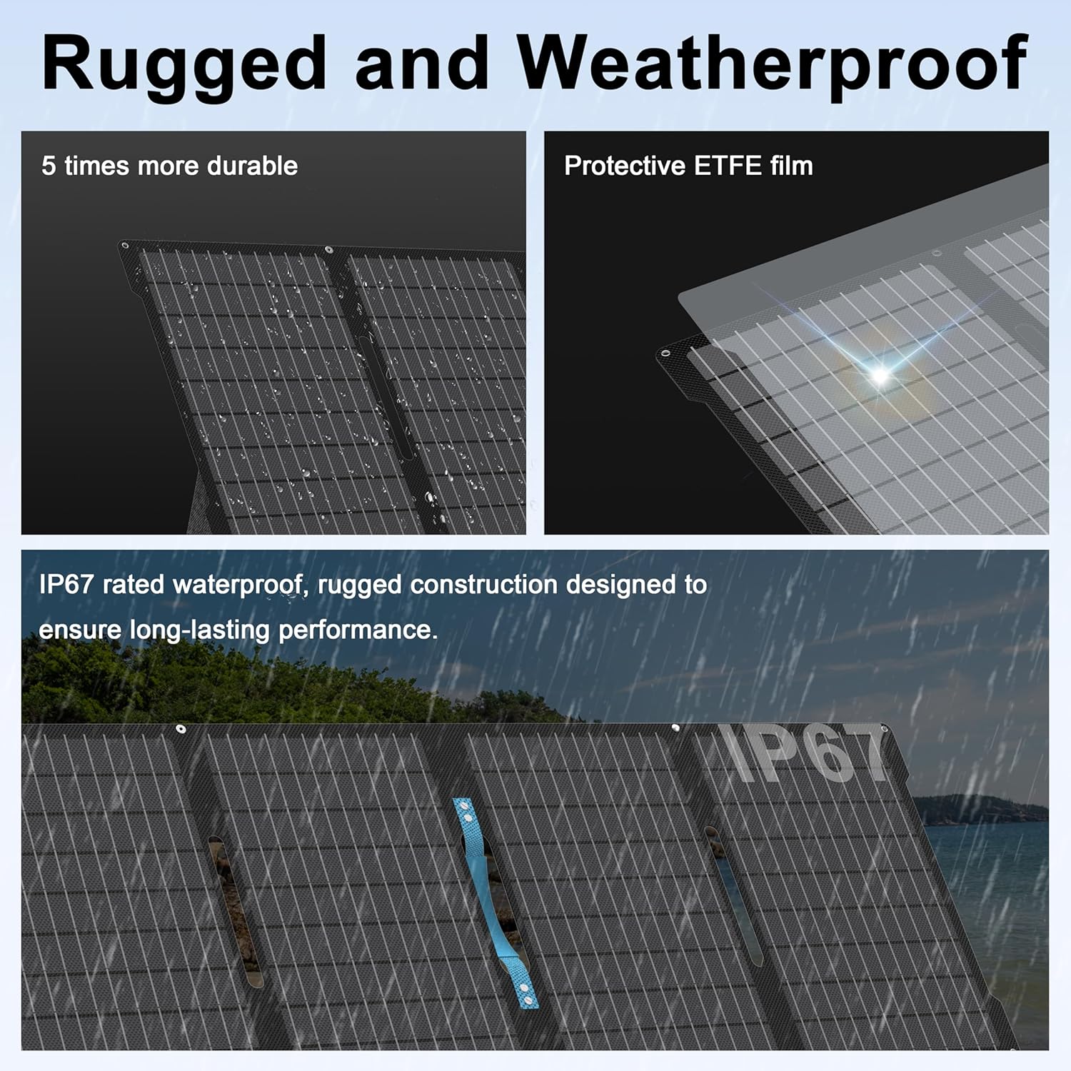 60W Portable Solar Panels for Camping, IP67 Foldable Small Solar Charger | Waterproof Solar Panel kit with USB-C