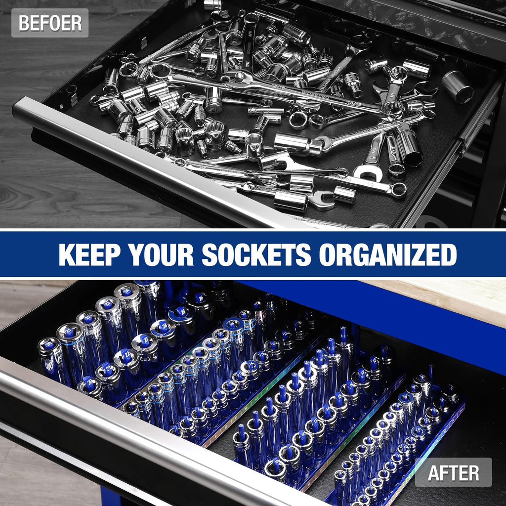 WORKPRO Socket Organizer Set, 4PC 1/4" 3/8" 1/2" Drive Metric Socket Holder